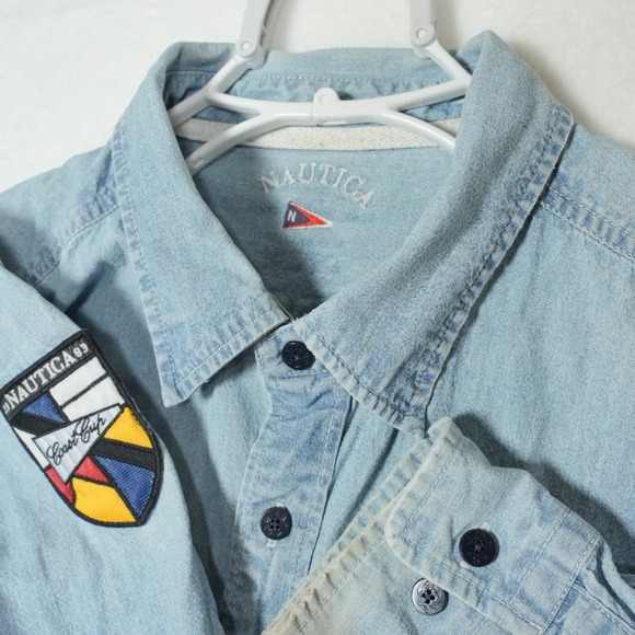 Nautica Sailing Club Coast Cup‎ Men's Blue Denim Button-Up Shirt Size Large L/S - Picture 1 of 14